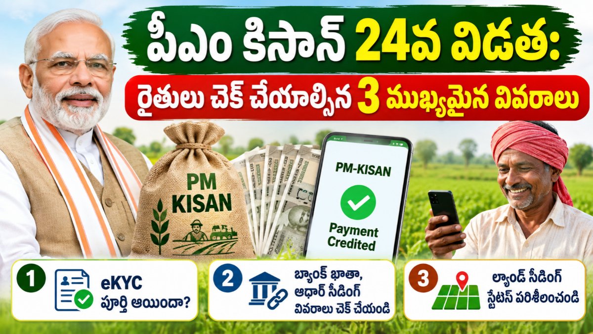 PM Kisan 24th Installment 2026 కోసం eKYC మరియు రైతుల వివరాల తనిఖీ